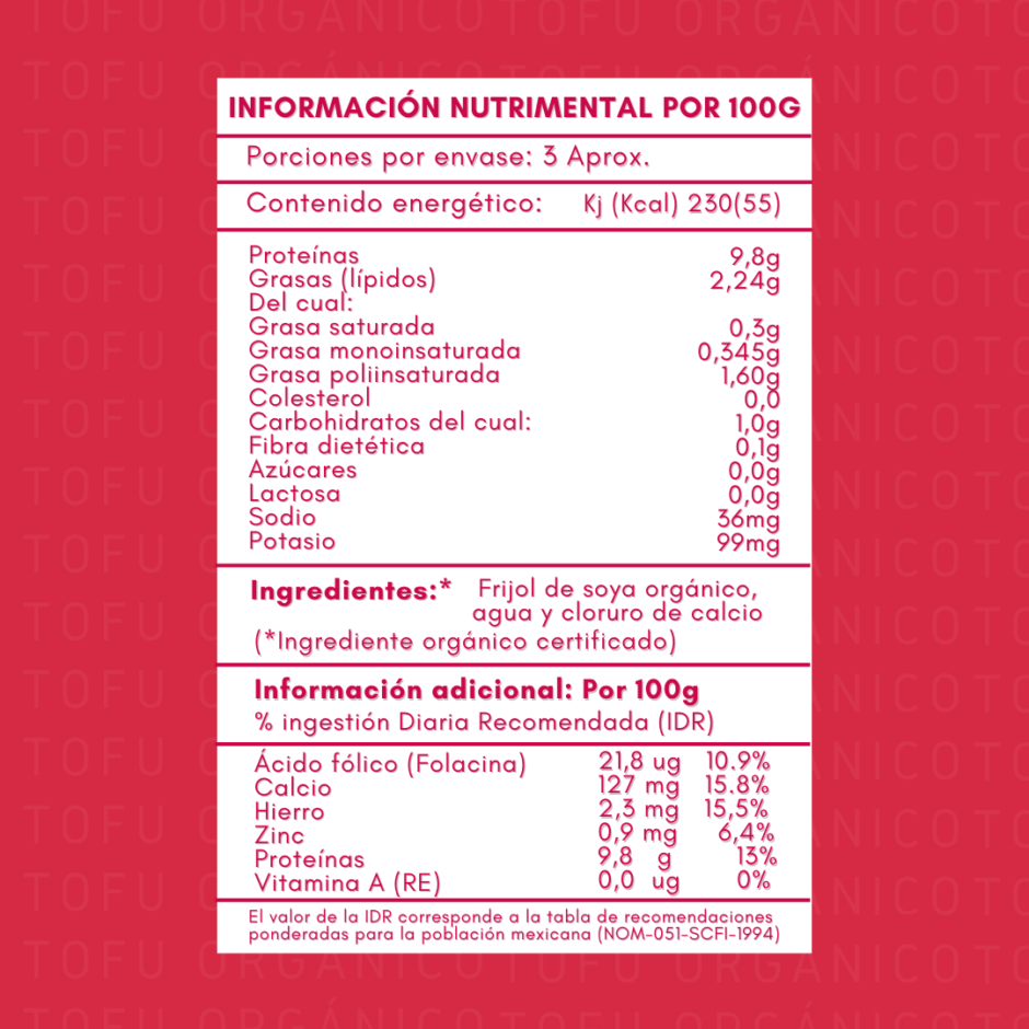 Tabla Nutricional Tofu