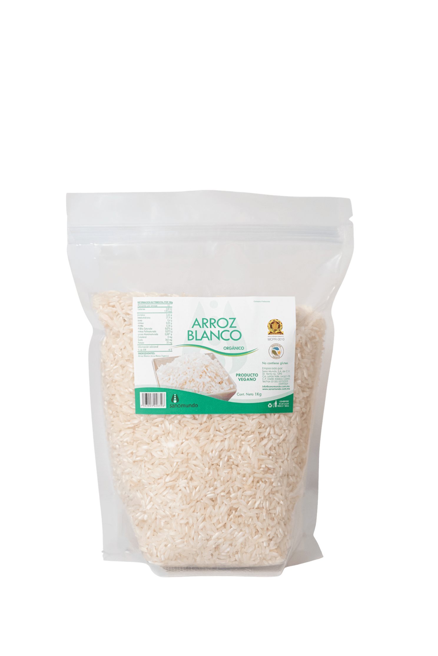 Arroz Blanco Orgánico Bolsa 1 kg. 1 Arroz Blanco Orgánico Bolsa 1 kg.