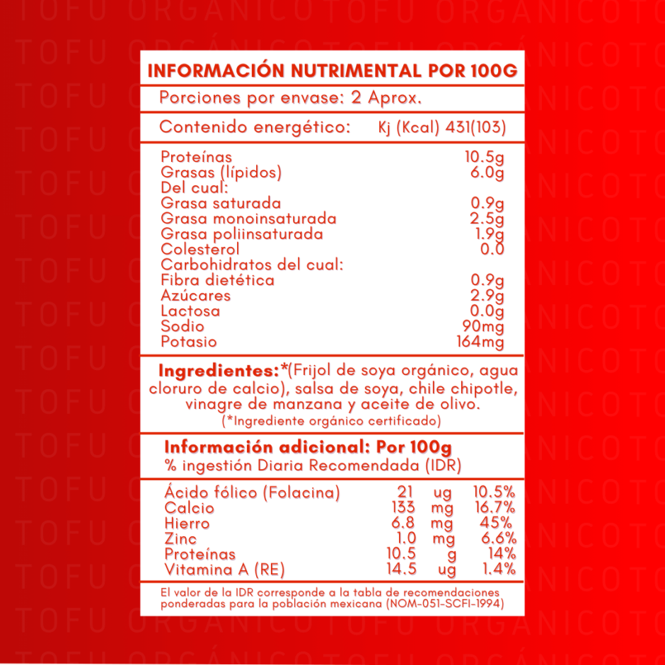 Tabla nutricional tofu chipotle